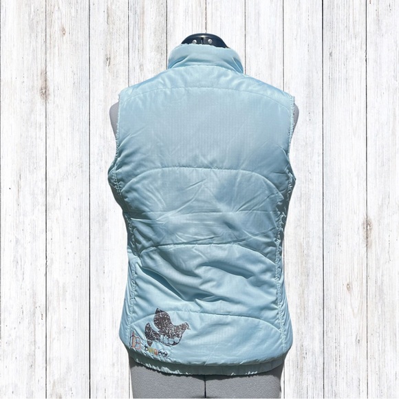 Billabong Puffer Vest Light Blue Reversible Peace Dove Love Graphic Medium - Picture 2 of 10